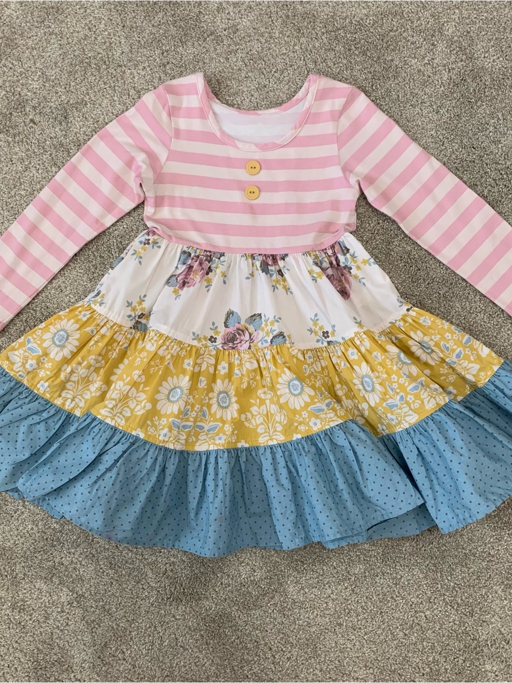 Tabitha Twinkle 5-6 Pink Stripe and Floral Tiered Dress